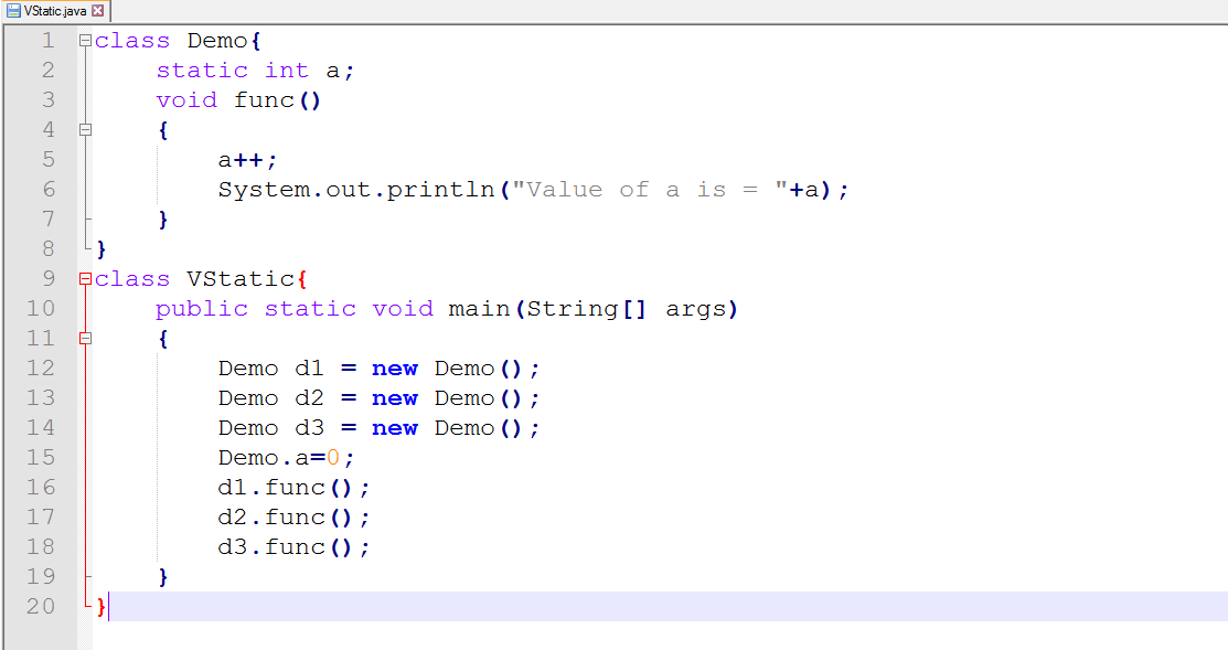 Static Variable : Example